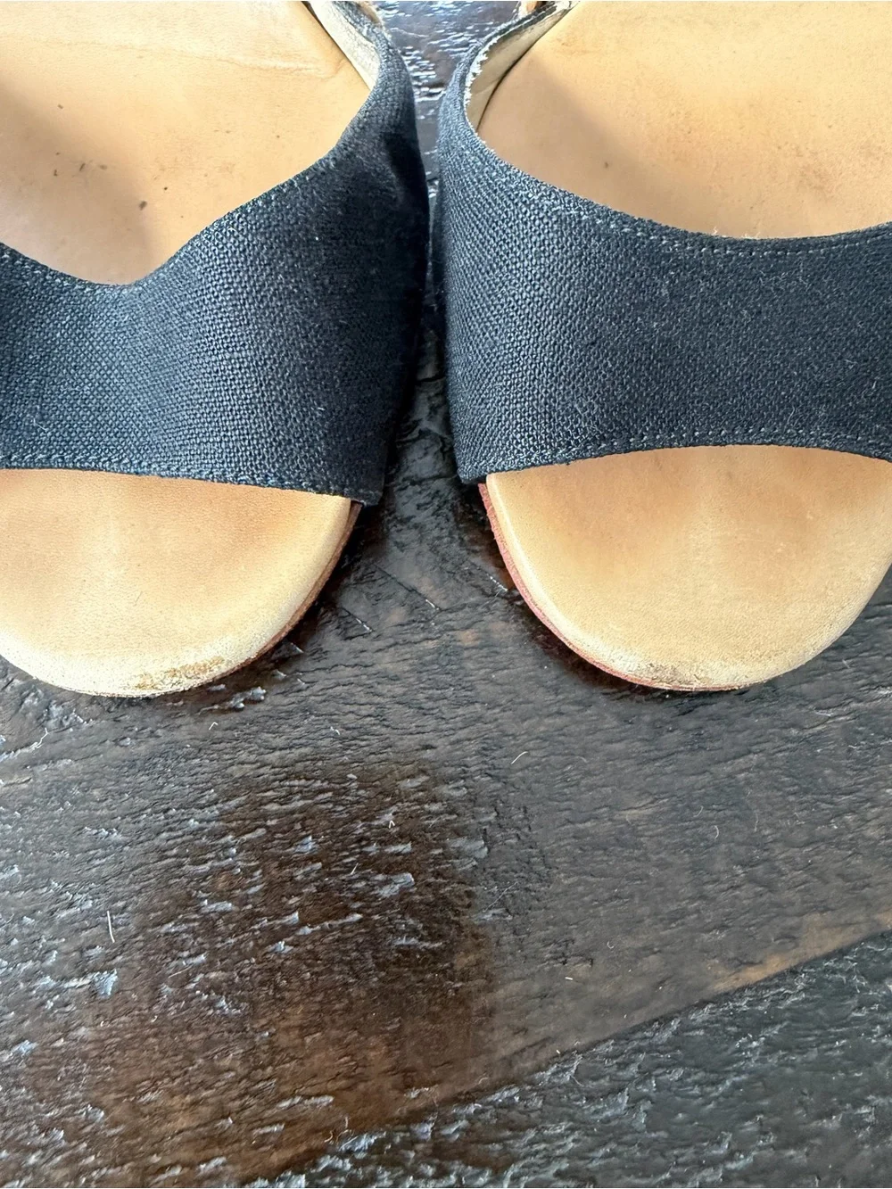 Christian Louboutin Black Canvas and Natural Espadrille Wedge Sandals